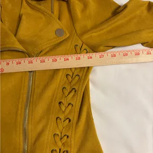 Windsor Mustard Faux Suede Lace Up Moto Jacket Cropped Medium thumbnail 4