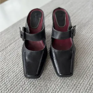 Vintage Merona Black Leather Silver Buckle Square Toe Maryjane Block Heels Shoes thumbnail 3