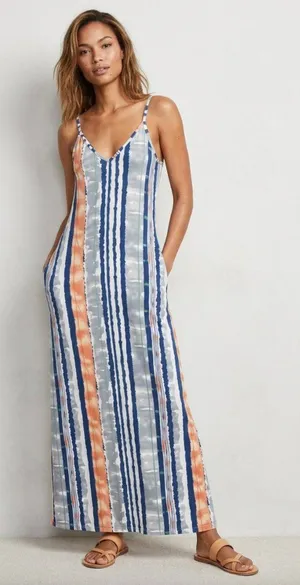 Blue Striped Spaghetti Strap Maxi Dress Sz M Size M thumbnail 1
