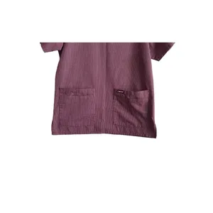 Landau Womens Scrub Top M Burgundy Check V-Neck 2 Pocket Medical Uniform Nurse‎ thumbnail 7