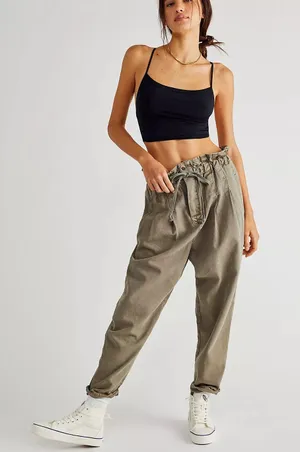 Free People Margate Pleated Trouser in Olive Green thumbnail 1
