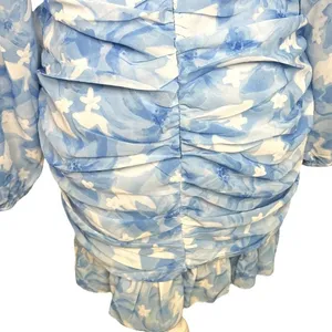 Showpo blue floral long sleeve mini dress wedding spring feminine ruffle thumbnail 4