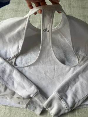 Alo Yoga Women's Cropped Long-Sleeve Pullover Top - White thumbnail 8