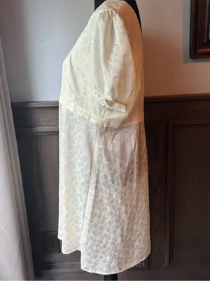 Modcloth Ivory Square-Neck Short Sleeve dress with Dot Jacquard xl euc thumbnail 3