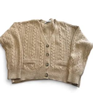 Zara light brown or tan button knit cardigan light brown oversized size small thumbnail 2
