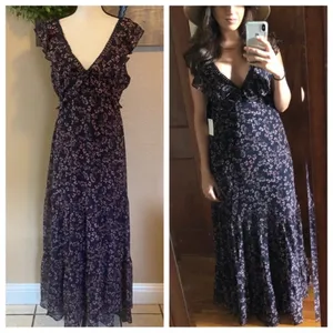 Lulus NWOT Darling Daydream Navy Blue Floral Print Ruffled Maxi Dress thumbnail 5