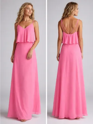 Azazie Desiree Flamingo Pink Bridesmaid Maxi Dress 4 NWT thumbnail 2
