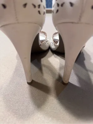 LC Lauren Conrad White Scalloped Perforated Ankle-Strap Heels thumbnail 3