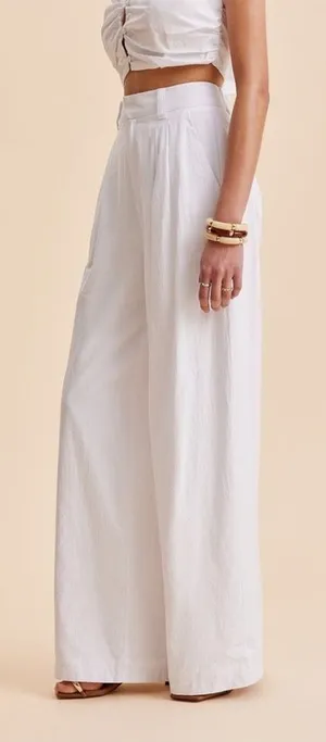 Commense Wide Leg Pleated White Cotton Pants High Waist Pants Size M thumbnail 1
