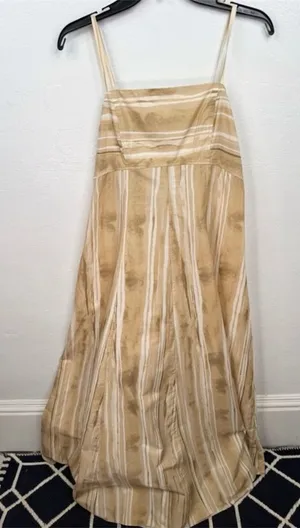 CeCe Maxi Sundress Womens Size M Tan & Ivory Stripe Sleeveless Pockets thumbnail 1