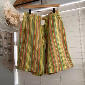 Free People Saylor Poplin long relaxed Shorts rainbow stripe coastal boho S NWT thumbnail 2