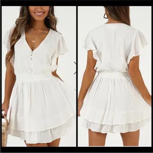SHOWPO White Flutter Sleeve Tiered Mini Dress - Size 16 / 20 AU thumbnail 5