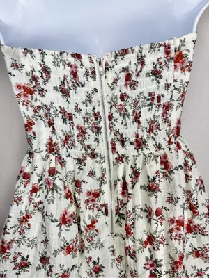 Altar'd State Ivory Strapless Floral Tiered Mini Dress Size Large thumbnail 8