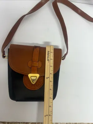 Vintage Moda Italiana Leather Brown Black Turnlock Crossbody Bag Handled Purse. thumbnail 5