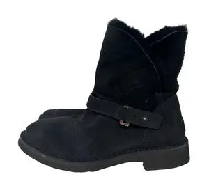 UGG as is Sz 8 Syden Black Suede Sheepskin Cuffable Boots 1120702 buckle ankle thumbnail 1