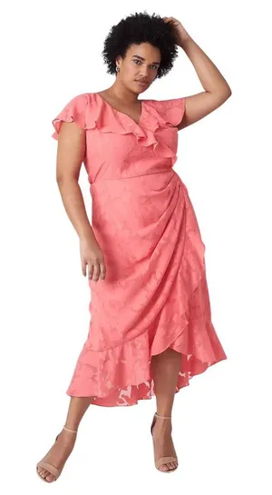 Lane Bryant Midi Faux Wrap Dress Coral Size 18 Summer Wedding Special Occasion thumbnail 1