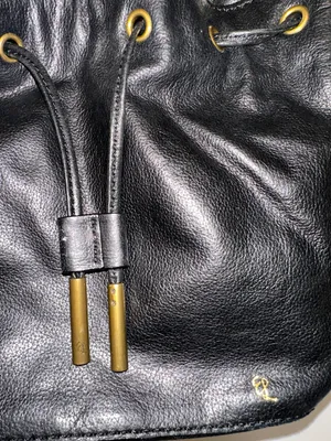 Black Leather Drawstring Crossbody Shoulder Bag Satchel Small Purse thumbnail 2