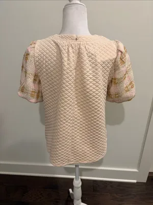New With Tags Voy Tweed Bubble Sleeve Top Sz S thumbnail 3