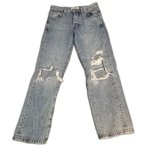 Free People Distressed Straight Leg Jeans Loose Fit Women's Size 25 Button Fly thumbnail 6