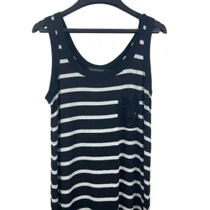 Karen By Karen Kane Black White Stripe Sleeveless Sequin Pocket Maxi Dress S thumbnail 2