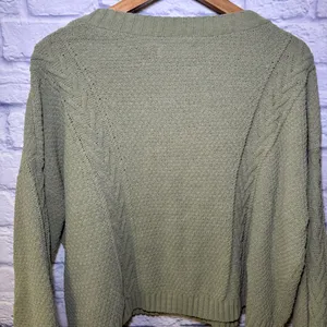 Hollister Women's Green Large V-Neck Cable-Knit Cardigan Hipster Teenager thumbnail 8