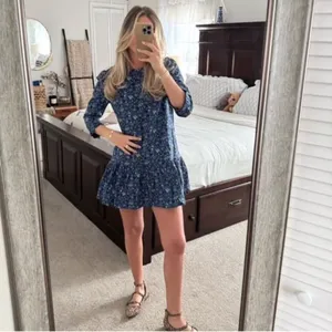 Free People Women's The Avenue Mini Dress Blue Floral Size S NWOT 97% cotton thumbnail 4
