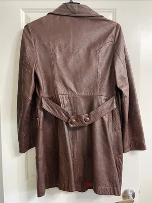 Great Things Vintage Chocolate Brown Genuine Leather Long Coat Jacket Size Large thumbnail 4