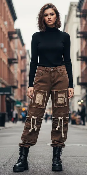 Y2K Deconstructed Women's Cargo Jeans Size M Brown Size M thumbnail 1