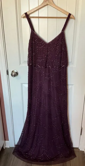 Adrianna Papell Platinum Cassis Beaded Sleeveless Maxi Gown W10 Burgundy thumbnail 1
