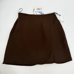 Cider Mini Skirt Womens L Chocolate Brown Mid Rise Split Lined Casual Fall NEW thumbnail 1