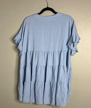 Cato Flowy Tiered Flutter Sleeve Top Light Blue V-Neck Longline Linen Blend XL thumbnail 6