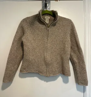 LL Bean Lambswool Angora Blend Oatmeal Sz:M Full Zip Cardigan Sweater Mock Neck. thumbnail 1