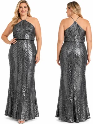 Alex & Eve by Alex Evenings - Sequin Halter Gown thumbnail 2