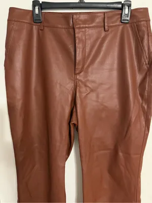 Anthropologie laser cut‎ hem brown faux Leather size 12 ankle crop thumbnail 7