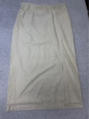A New Day Cream‎ Eyelet Lace Midi Skirt High Waist Side Slit Women Size 10 NWT… thumbnail 1