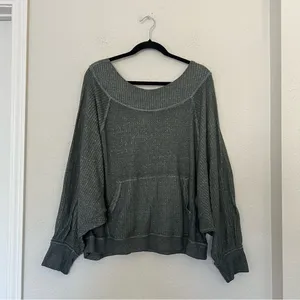 We The Free Free People Westend Thermal Waffle Top Size Large in Green thumbnail 3