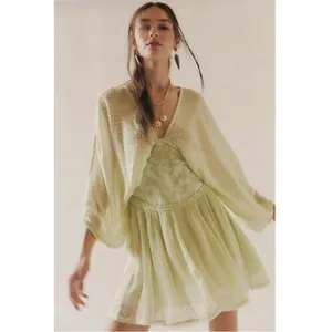 Free People Bohemian Ethereal Cottage Sweet Dreams Mini Dress Frozen Dew Medium thumbnail 5