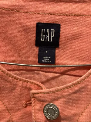 GAP Coral Pink Collarless Button-Front Jean Jacket thumbnail 2
