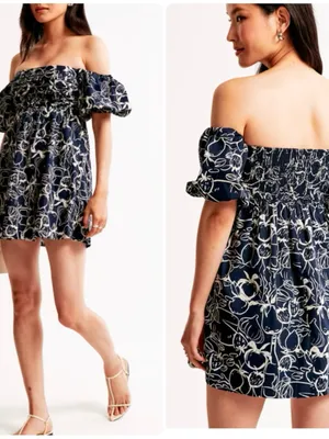 Abercrombie & Fitch Emerson Off-The-Shoulder Skort Navy Pattern thumbnail 2