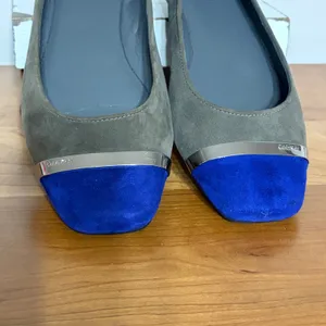 Calvin Klein Pash Suede Flats Olive Green Cobalt Blue Cap Toe Silver Detail 8M thumbnail 5