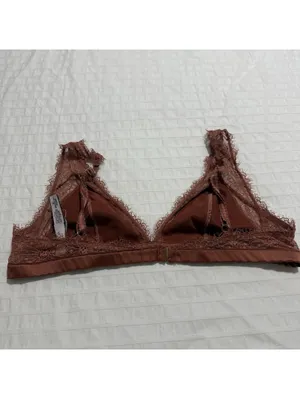 Victoria's Secret Unlined Eyelash Lace Triangle Bralette Sz M Medium Rust thumbnail 10
