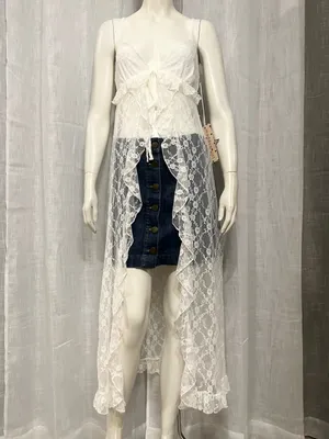 Madden Girl White Lace Ruffle Tie-Front Maxi Top Duster Small Boho Coquette thumbnail 5