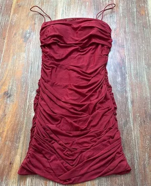 Princess Polly Deep Red Ruched Mini Dress US Size 8 thumbnail 1