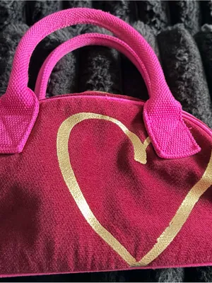 PINK Victoria's Secret Hot Pink Tote with Gold Heart thumbnail 3