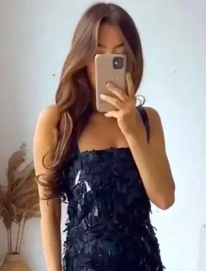 Zara Sequin Cropped Camisole Top Black Size S New thumbnail 5