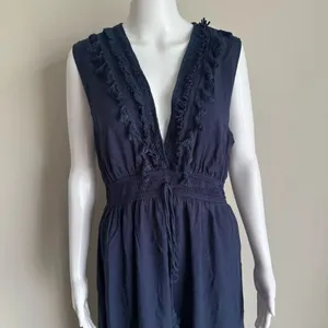 Navy Blue Summer Ruffle Tie Waist Dress XL thumbnail 4