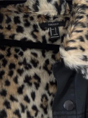 Black Denim Jacket with Leopard Faux-Fur Trim and Lining thumbnail 3