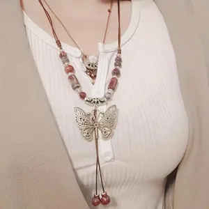 Ethnic Style Butterfly Long Necklace Vintage Sweater Chain Charm Boho Necklace J thumbnail 3