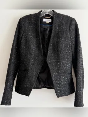 Calvin Klein Metallic Bouclé Tweed Open Front Blazer Black 2 thumbnail 5