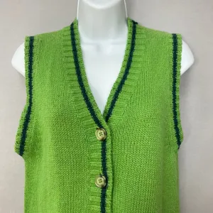 90s Northern Reflections Sweater Vest Womens Large Green Blue Button Up Knit‎ thumbnail 3